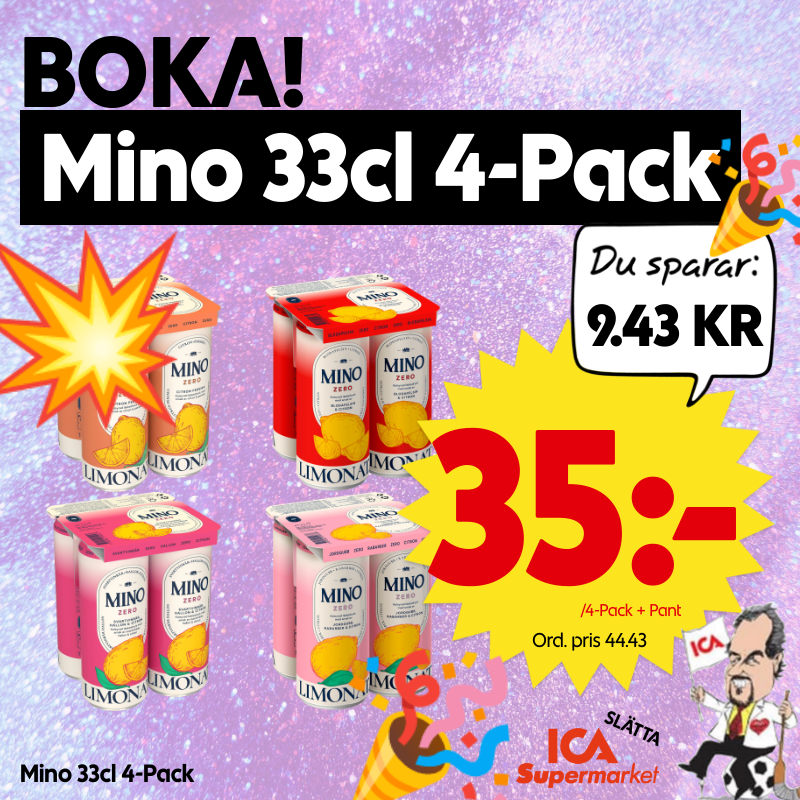 Mino Jordgubb 4-Pack, Mino Persika 4-Pack, Mino Svartvinbär 4-Pack m.fl.
