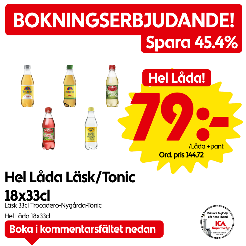 Boka Hel Låda Hallonsoda, Boka Hel Låda Päronsoda, Boka Hel Låda Trocadero m.fl.