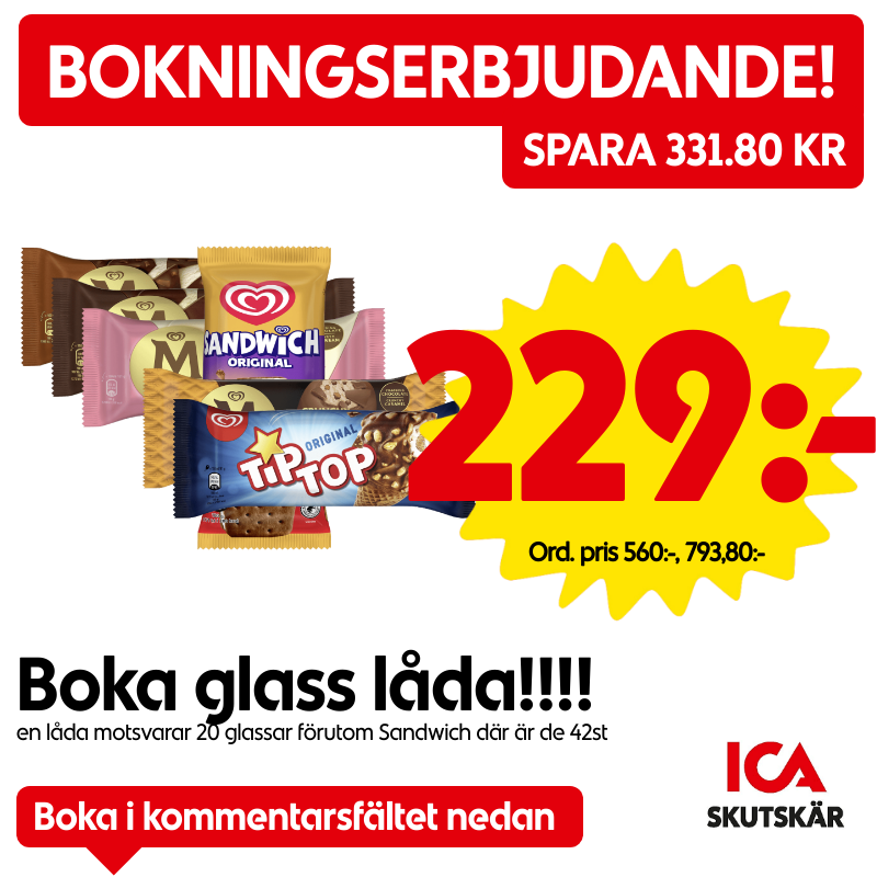 Boka glass låda!!!!, Magnum Almond, Magnum classic m.fl.